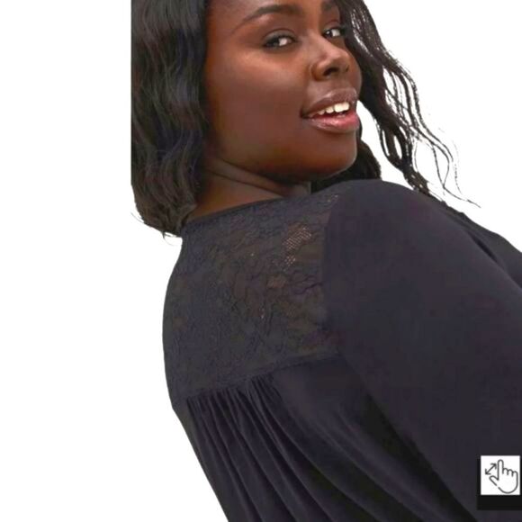 TORRID Plus Size New Black Knit Rayon Span Surplice Lace Back Long sleeve Top. - Picture 5 of 12